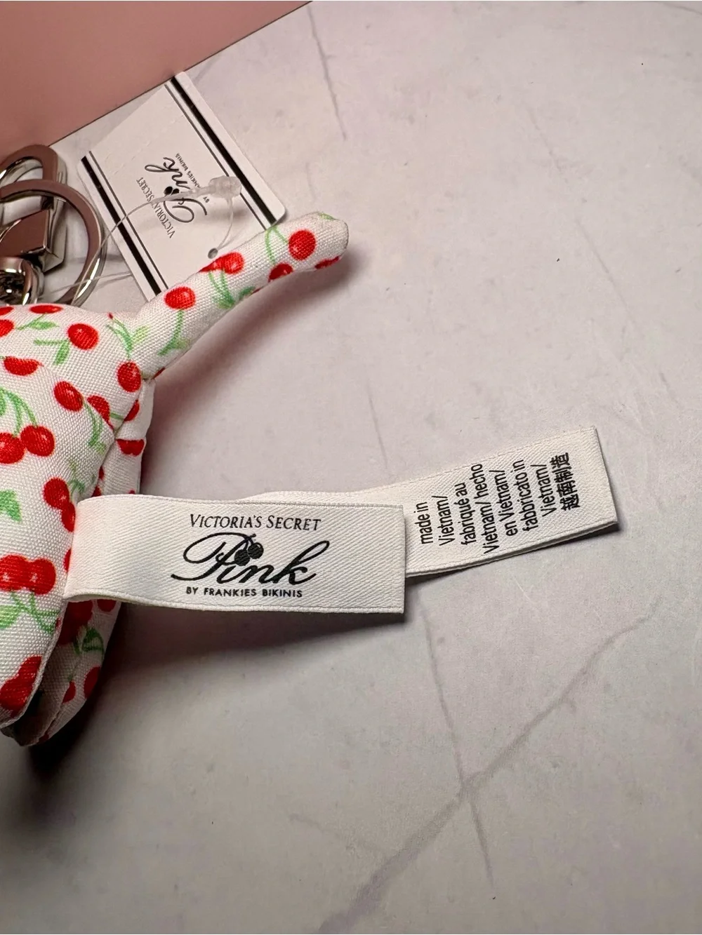 🍒 PINK Victoria’s Secret by Frankie’s Bikinis Cherry Print Bag Charm Keychain